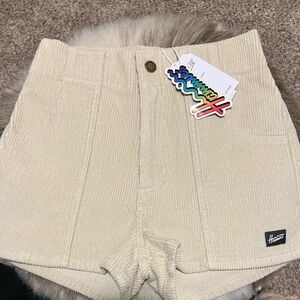 Women's High-Waist Beige Corduroy Shorts